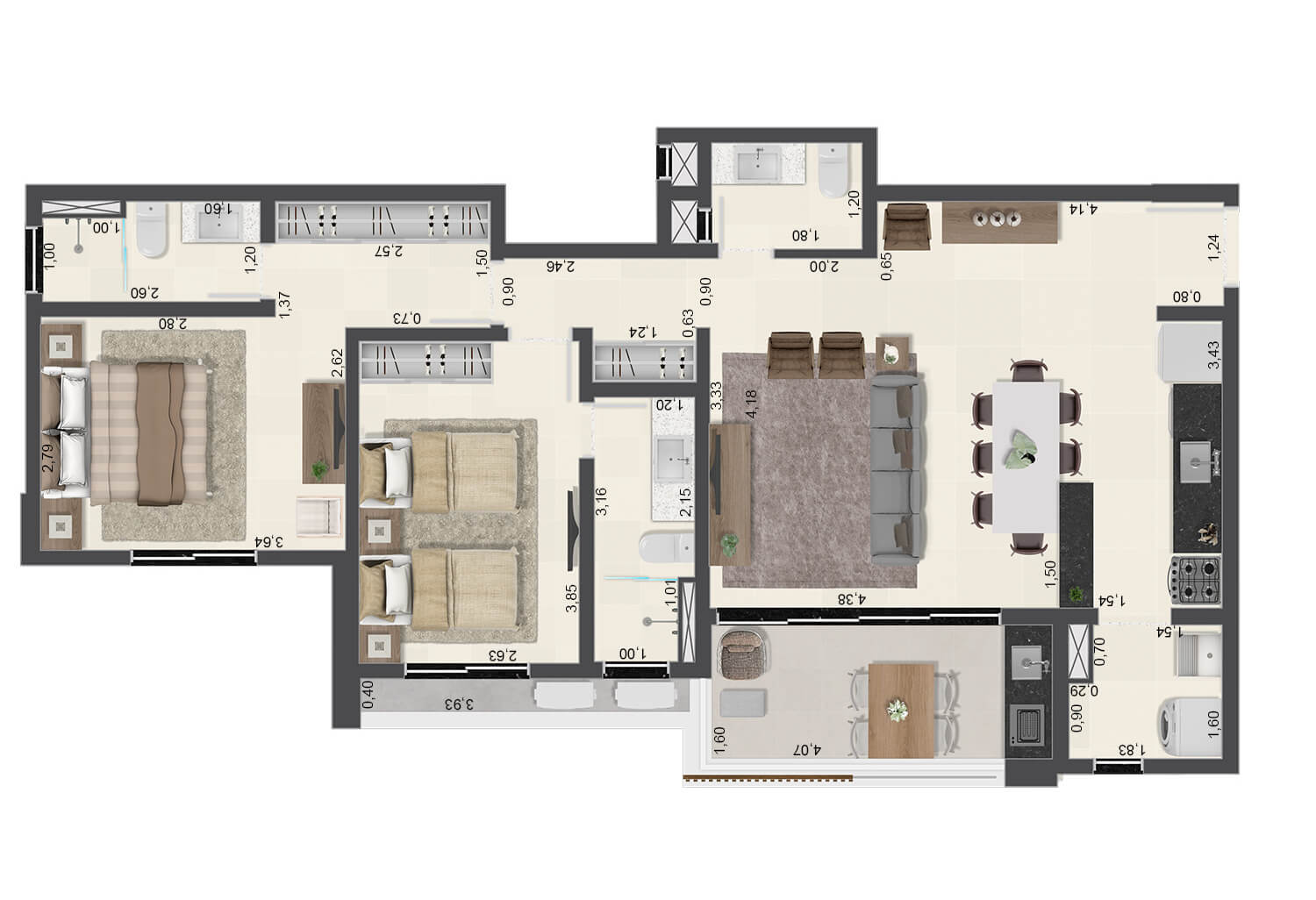 Apartamentos 2 suítes com 85m² - Final 05 - Torre C - Aruna Ubatuba