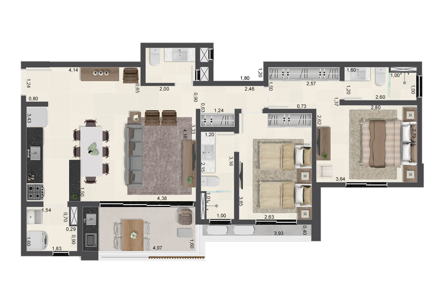 Apartamentos 2 suítes com 85m² - Final 06 - Torre C - Aruna Ubatuba