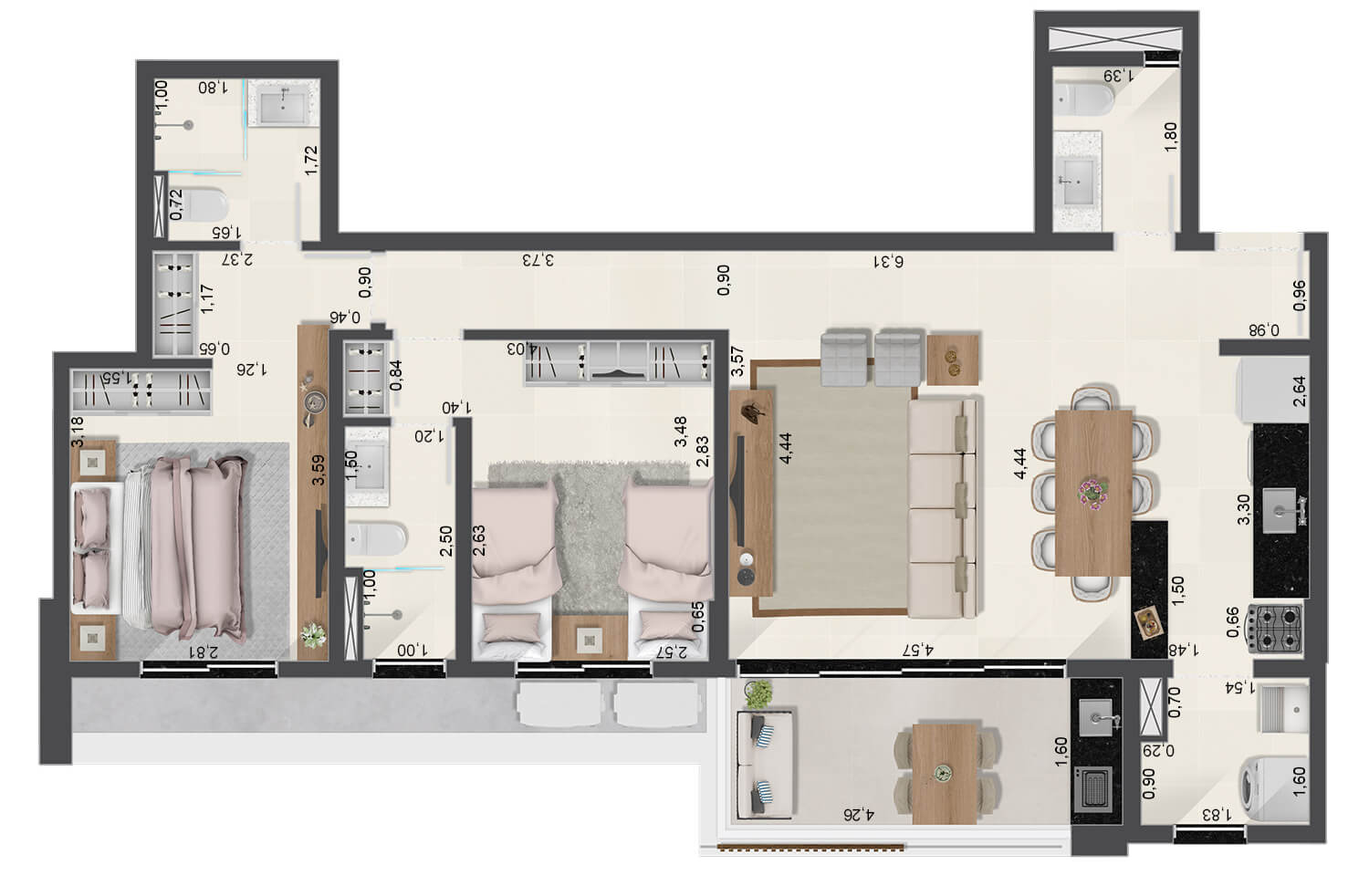 Apartamentos de 2 suítes 83m² - Final 03 - Torre C - Aruna Ubatuba