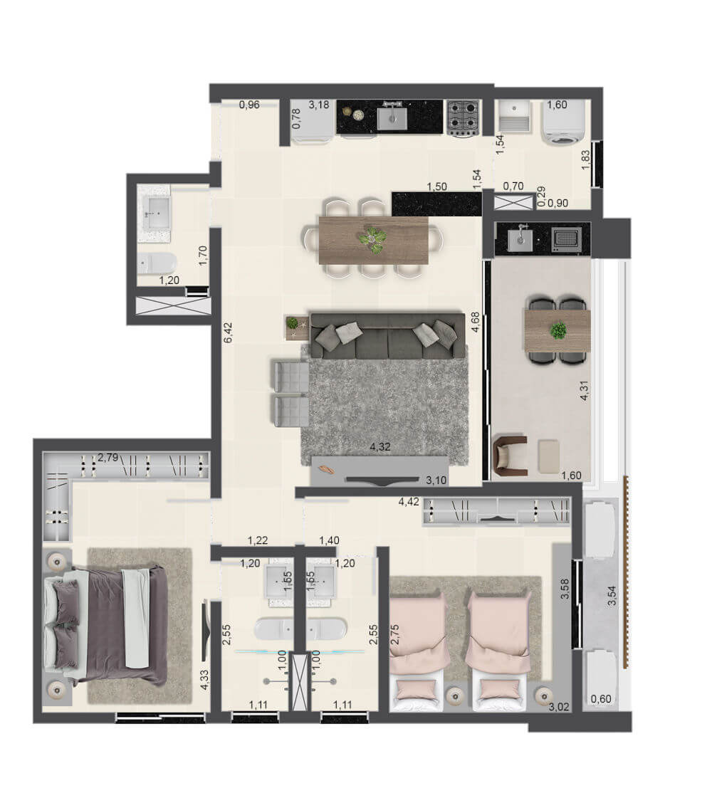 Apartamentos de 2 suítes com 82m² - Final 04 - Torre B - Aruna Ubatuba